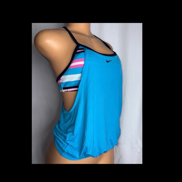 Nike Blue Tank Top with Striped Sports Bra - Picture 1 of 5